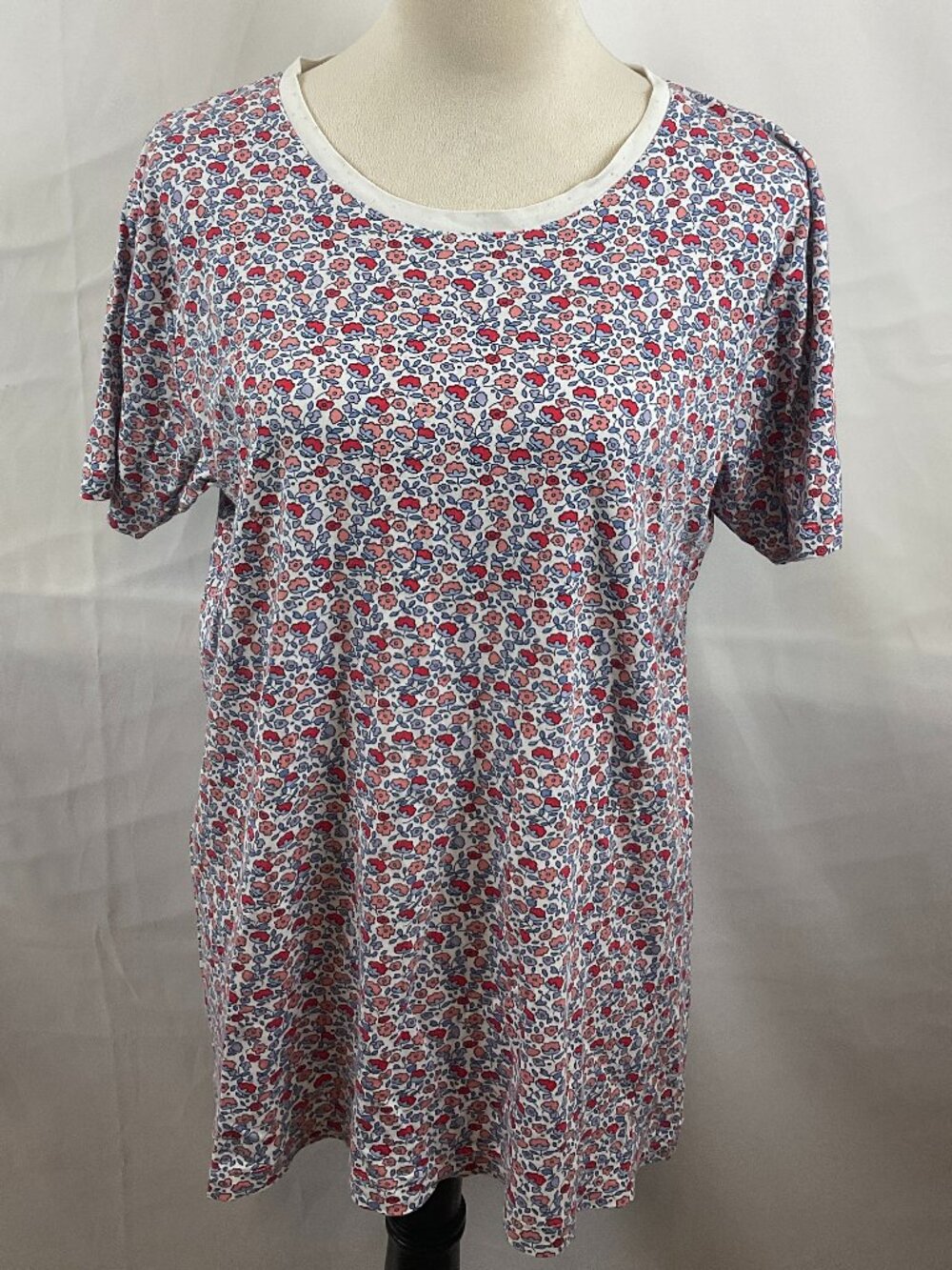 Lake Pajama Top XL White Red Blue Ditzy Floral Print Short Sleeve